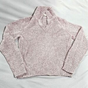 Debbie Morgan V Neck Collar Sweater Purple White Marled Knit Pullover Size M